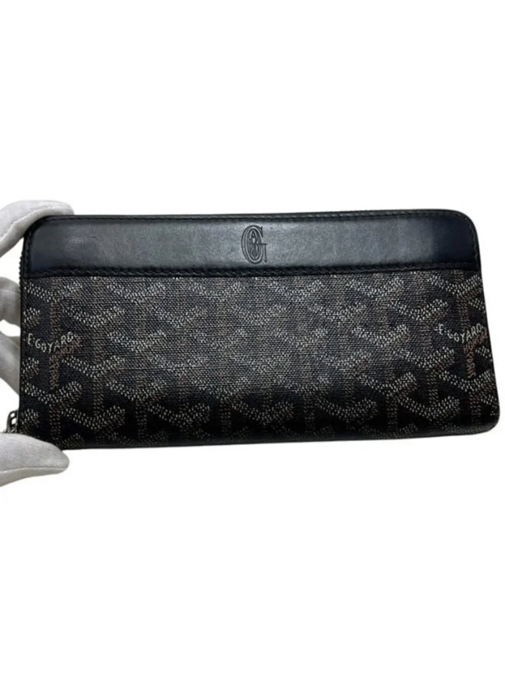 Goyard Zip Around Wallet Matignon GM Round Zip Leather Black Herringbone